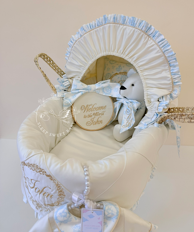 Hooded Moses Basket and bedding