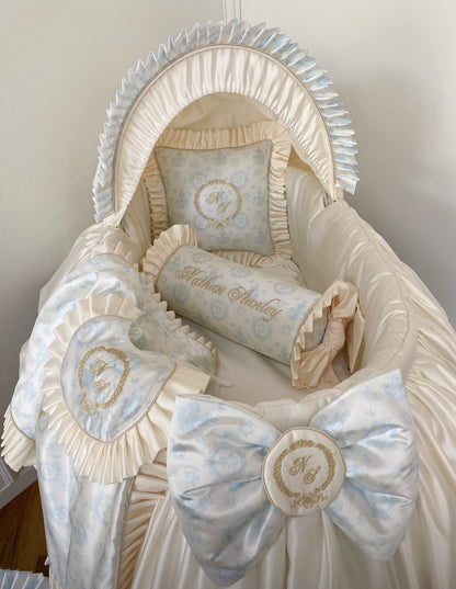 Cherub Toile Hooded Half Skirt Crib Set