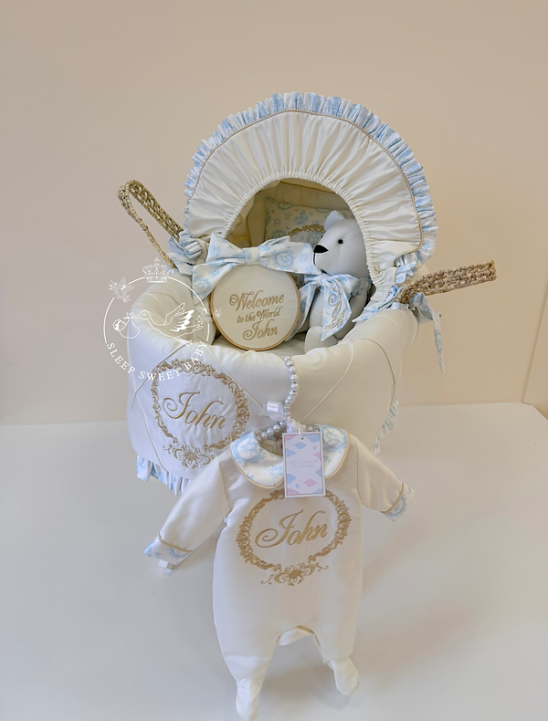 Hooded Moses Basket and bedding