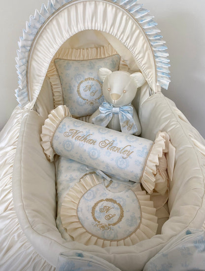 Cherub Toile Hooded Half Skirt Crib Set
