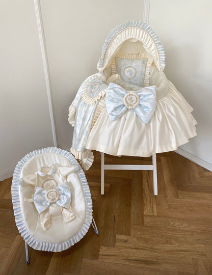 Cherub Toile Hooded Half Skirt Crib Set