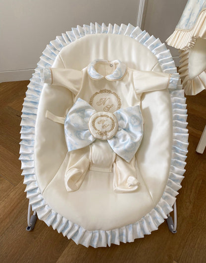 Cherub Toile Hooded Half Skirt Crib Set