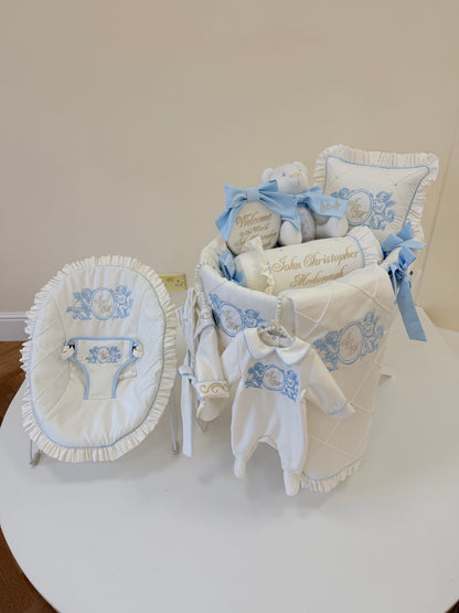Vintage Cherub 9- Piece Moses Basket & Bedding Set