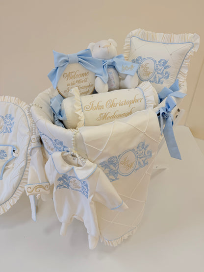 Vintage Cherub 9- Piece Moses Basket & Bedding Set